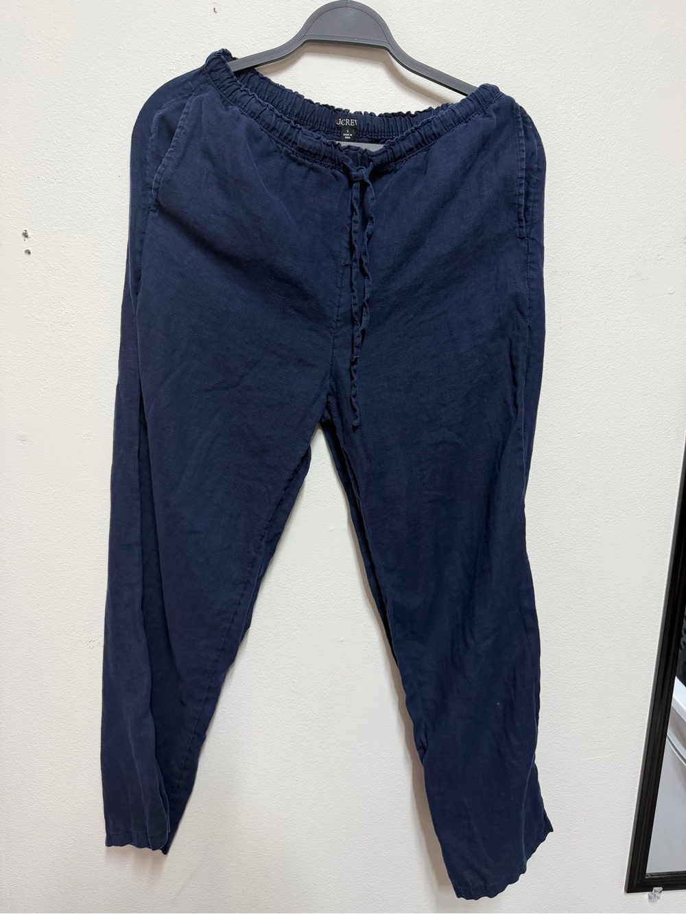 J. Crew Navy Elastic Waist Drawstring Linen Pants